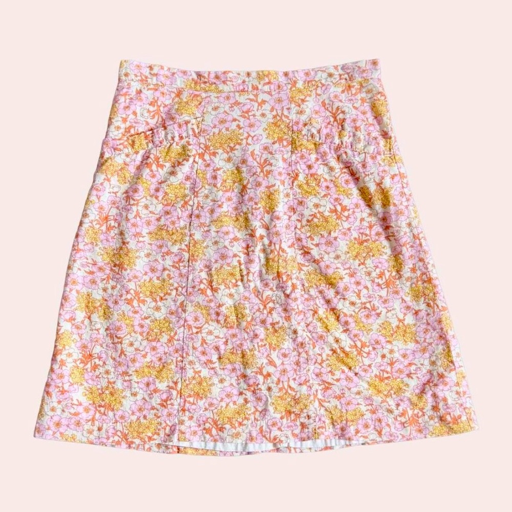 Y2K American Eagle A-Line Skirt Pink Brown Ditsy Floral Cotton Size 2 Vintage